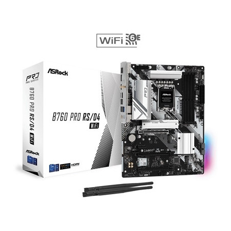 ASRock B760 Pro RS/D4 WiFi Intel 1700 Socket Motherboard  ATX  4x DDR4 Slots  4x M.2 Sockets  2x USB-C Port  Fitted I/O Shield  