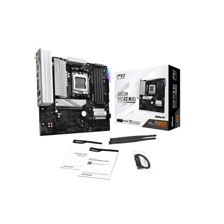 ASRock B850M Pro RS WiFi AMD AM5 Socket Motherboard  Micro-ATX  4x DDR5 Slots  3x M.2 Sockets  2x USB-C Port  Fitted I/O Shield 