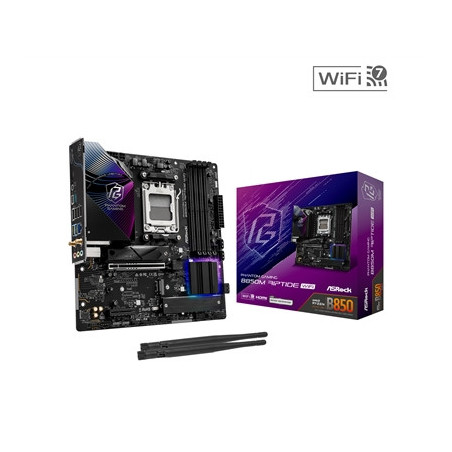 ASRock B850M Riptide WiFi PHANTOM GAMING AMD AM5 Socket Motherboard  Micro-ATX  4x DDR5 Slots  3x M.2 Sockets  2x USB-C Port  Fi
