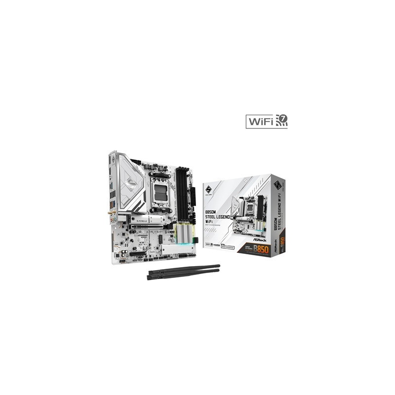 ASRock B850M Steel Legend WiFi AMD AM5 Socket Motherboard  Micro-ATX  4x DDR5 Slots  3x M.2 Sockets  2x USB-C Port  Fitted I/O S