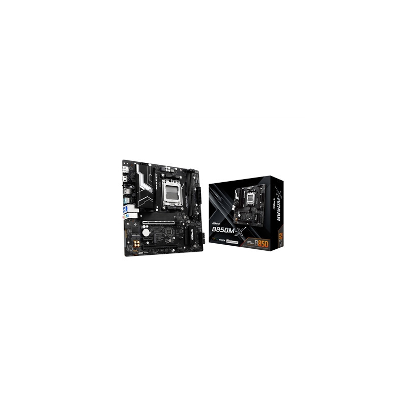 ASRock B850M-X AMD AM5 Socket Motherboard  Micro-ATX  2x DDR5 Slots  2x M.2 Sockets  1x USB-C Port  2.5GbE LAN  1x DisplayPort /