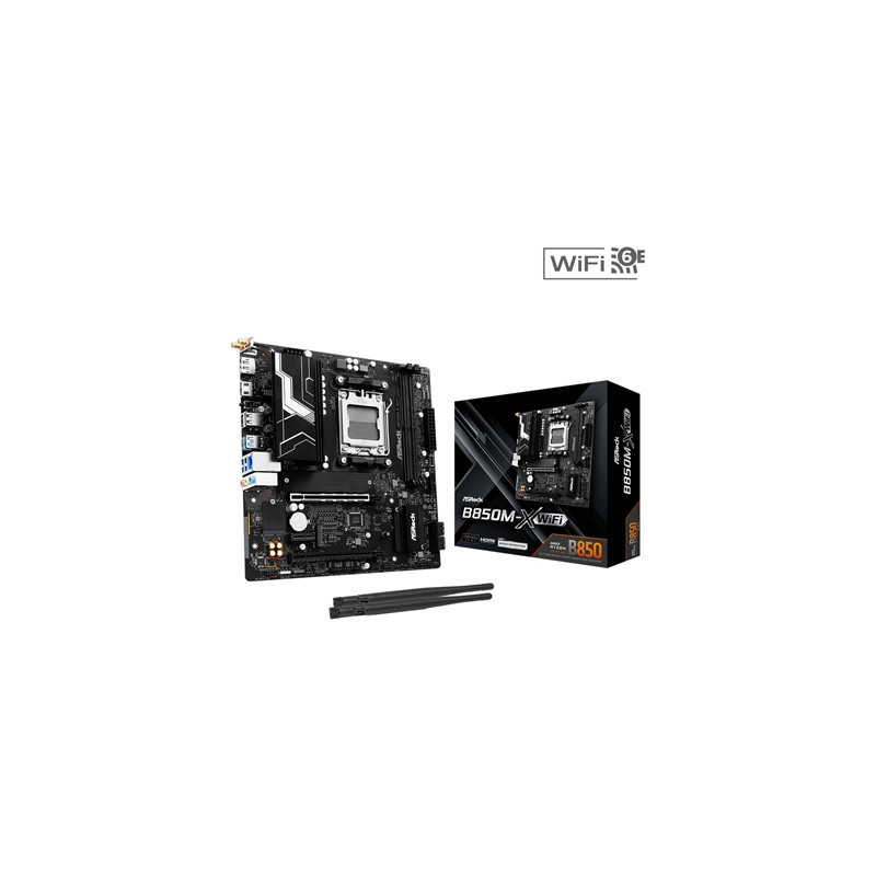 ASRock B850M-X WiFi AMD AM5 Socket Motherboard  Micro-ATX  2x DDR5 Slots  2x M.2 Sockets  1x USB-C Port  2.5GbE LAN  Wi-Fi 6E  1