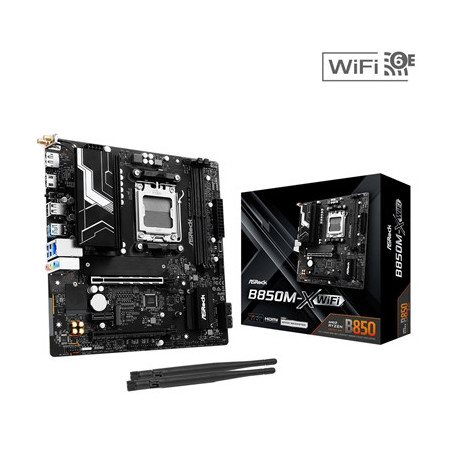 ASRock B850M-X WiFi AMD AM5 Socket Motherboard  Micro-ATX  2x DDR5 Slots  2x M.2 Sockets  1x USB-C Port  2.5GbE LAN  Wi-Fi 6E  1