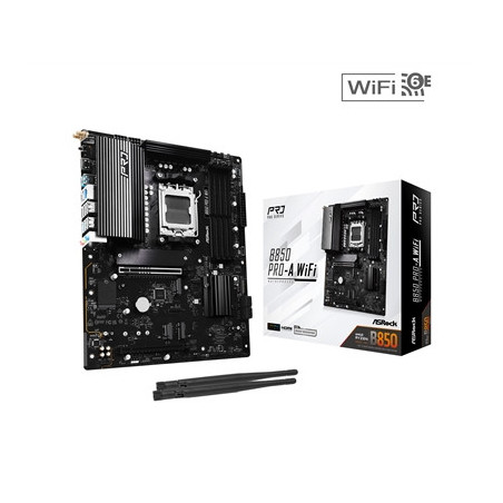 ASRock B850 Pro-A WiFi AMD AM5 Socket Motherboard  ATX  4x DDR5 Slots  4x M.2 Sockets  3x USB-C Port  2.5GbE LAN  Wi-Fi 6E  1x H