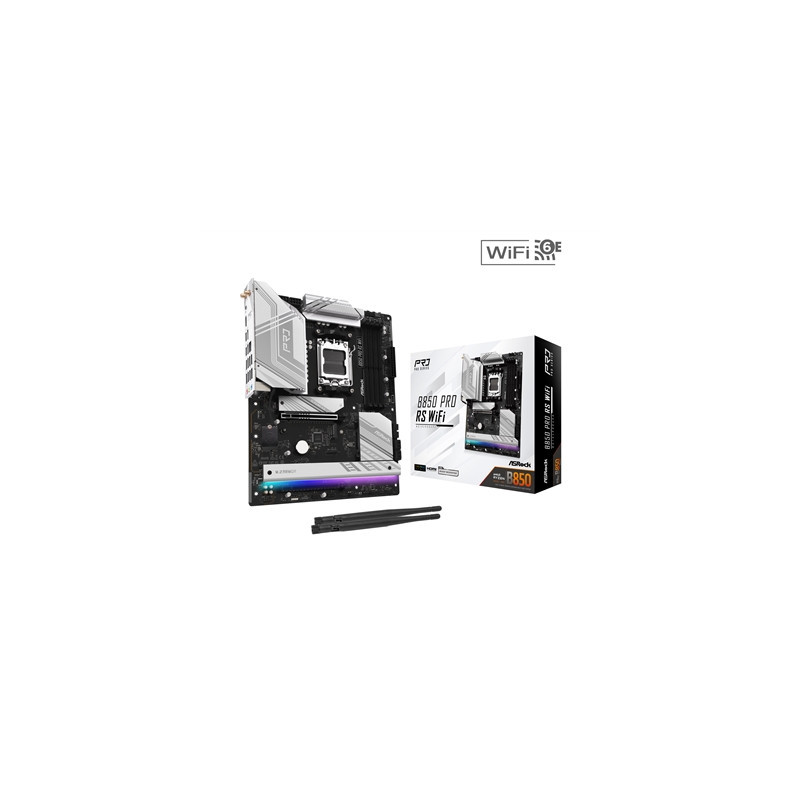 ASRock B850 Pro RS AMD AM5 Socket Motherboard  ATX  4x DDR5 Slots  4x M.2 Sockets  3x USB-C Port  Fitted I/O Shield  2.5GbE LAN 
