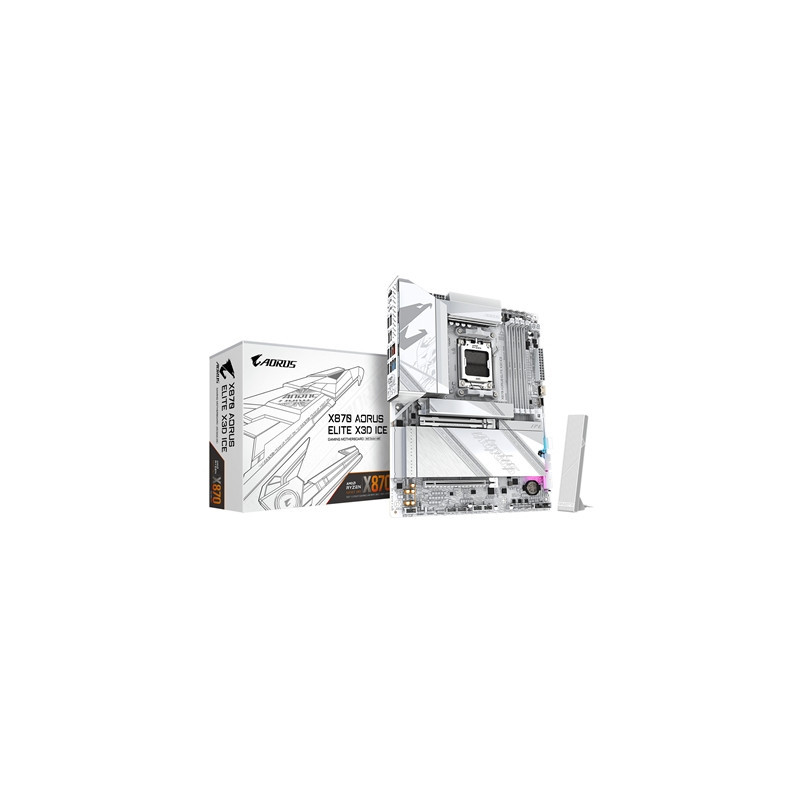 Gigabyte X870 AORUS ELITE X3D ICE AMD AM5 Socket Motherboard  ATX  4x DDR5 Slots  4x M.2 Socket  5GbE LAN  Wi-Fi 7  1x HDMI Port