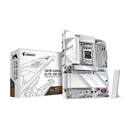 Gigabyte X870 AORUS ELITE X3D ICE AMD AM5 Socket Motherboard  ATX  4x DDR5 Slots  4x M.2 Socket  5GbE LAN  Wi-Fi 7  1x HDMI Port