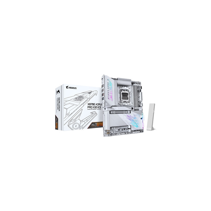 Gigabyte X870E AORUS PRO X3D ICE AMD AM5 Socket Motherboard  ATX  4x DDR5 Slots  4x M.2 Sockets  Fitted I/O Shield  5GbE LAN  Wi