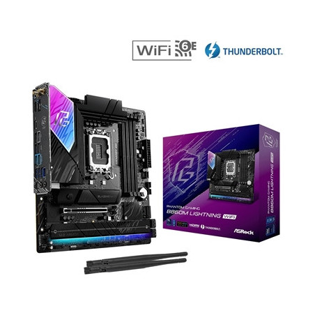 ASRock B860M Lightning WiFi PHANTOM GAMING Intel 1851 Socket Motherboard  Micro-ATX  4x DDR5 Slots  4x M.2 Sockets  2x USB-C Por