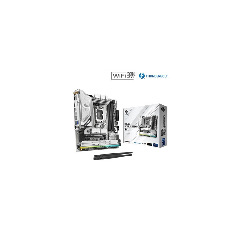 ASRock B860M Steel Legend WiFi Intel 1851 Socket Motherboard  Micro-ATX  4x DDR5 Slots  4x M.2 Sockets  2x USB-C Port  Fitted I/