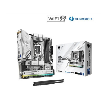 ASRock B860M Steel Legend WiFi Intel 1851 Socket Motherboard  Micro-ATX  4x DDR5 Slots  4x M.2 Sockets  2x USB-C Port  Fitted I/