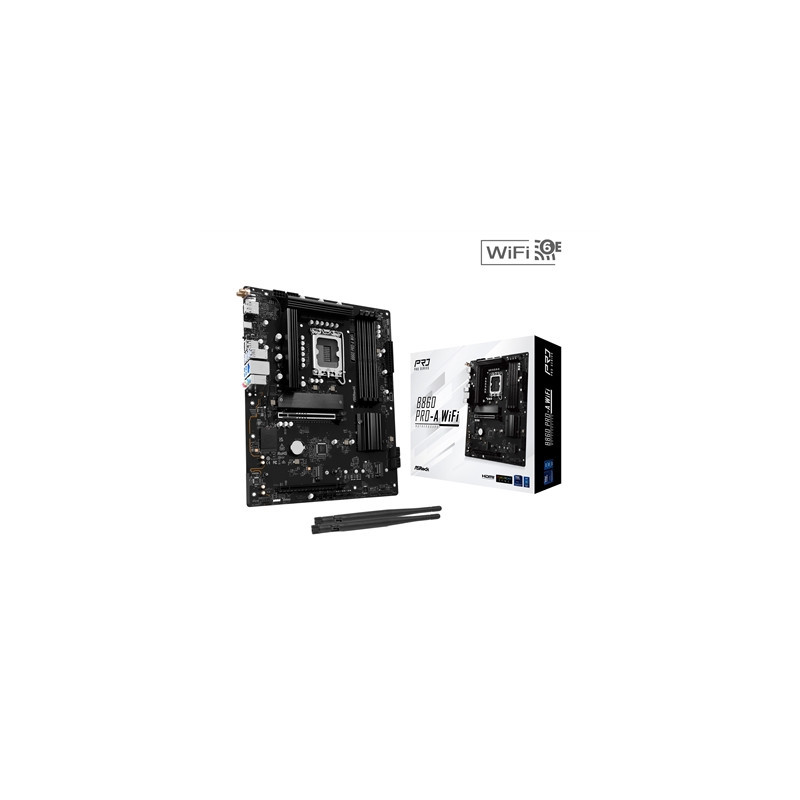 ASRock B860 Pro-A WiFi Intel 1851 Socket Motherboard  ATX  4x DDR5 Slots  3x M.2 Sockets  2x USB-C Port  2.5GbE LAN  Wi-Fi 6E  1