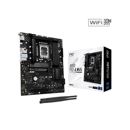 ASRock B860 Pro-A WiFi Intel 1851 Socket Motherboard  ATX  4x DDR5 Slots  3x M.2 Sockets  2x USB-C Port  2.5GbE LAN  Wi-Fi 6E  1