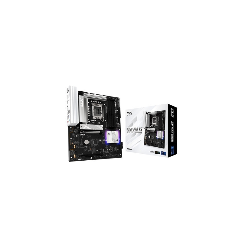 ASRock B860 Pro RS Intel 1851 Socket Motherboard  ATX  4x DDR5 Slots  3x M.2 Sockets  2x USB-C Port  Fitted I/O Shield  2.5GbE L