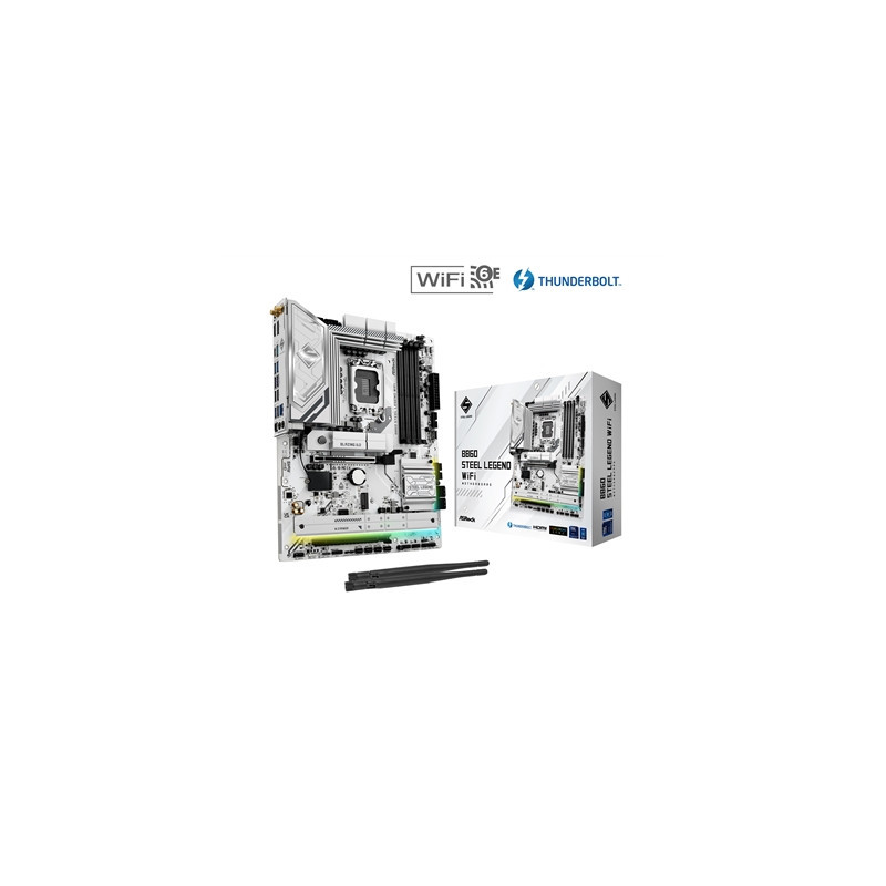 ASRock B860 Steel Legend WiFi Intel 1851 Socket Motherboard  ATX  4x DDR5 Slots  3x M.2 Sockets  2x USB-C Port  Fitted I/O Shiel