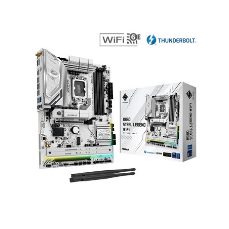 ASRock B860 Steel Legend WiFi Intel 1851 Socket Motherboard  ATX  4x DDR5 Slots  3x M.2 Sockets  2x USB-C Port  Fitted I/O Shiel