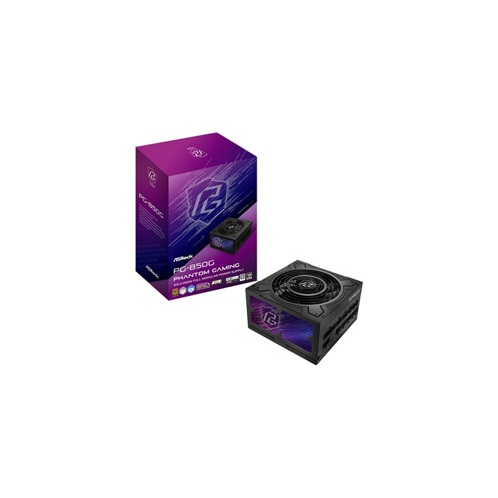 ASRock Phantom Gaming PG-850G 850W ATX Power Supply Unit  80 Plus Gold Certified  135mm Fluid Dynamic Bearing Fan  High Efficien