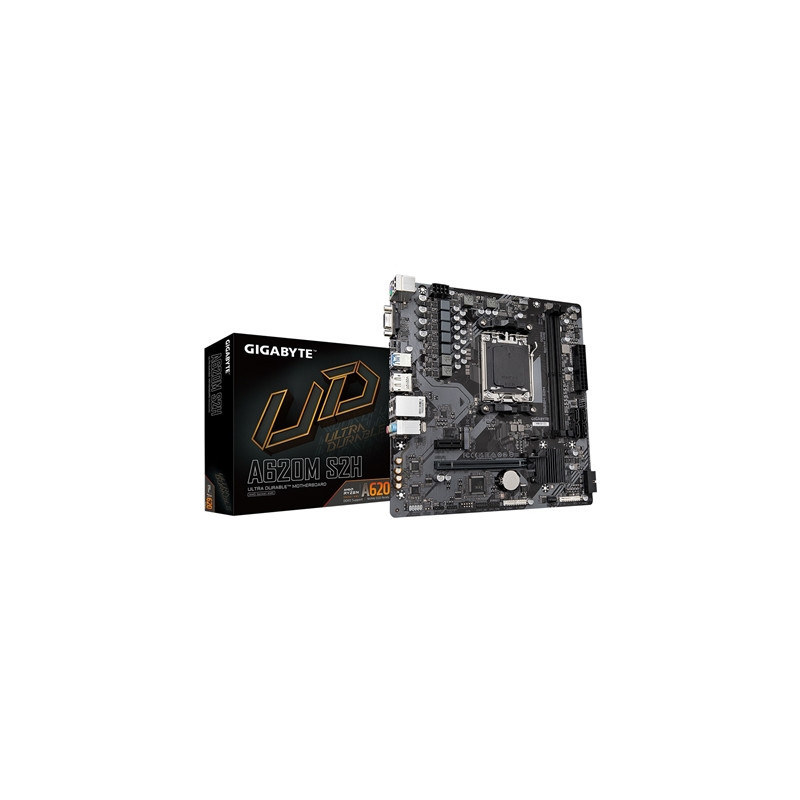 Gigabyte A620M S2H AMD AM5 Socket Motherboard  Micro-ATX  2x DDR5 Slots  1x M.2 Socket  GbE LAN  1x D-Sub / 1x DisplayPort / 1x 