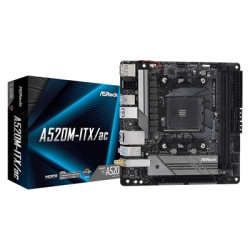 ASRock A520M-ITX/ac AMD AM4 Socket Motherboard  Mini-ITX  2x DDR4 Slots  1x M.2 Socket  GbE LAN  Wi-Fi 5  1x DisplayPort / 1x HD