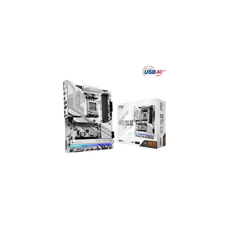 ASRock X870 PRO RS AMD AM5 Socket Motherboard  ATX  4x DDR5 Slots  3x M.2 Sockets  3x USB-C Port  Fitted I/O Shield  2.5GbE LAN 