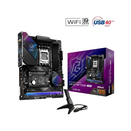 ASRock X870 RIPTIDE WIFI PHANTOM GAMING AMD AM5 Socket Motherboard  ATX  4x DDR5 Slots  3x M.2 Sockets  3x USB-C Port  Fitted I/