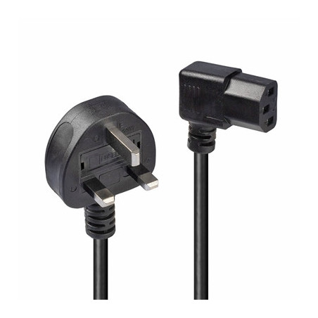 Lindy 30446 1m UK 3 Pin Plug To Right Angle IEC C13 (Kettle) 5 Amp Fuse Mains Extension Cable - Black