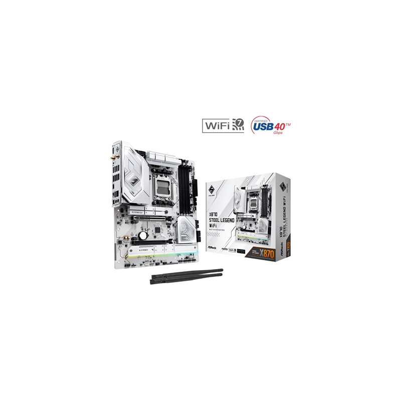 ASRock X870 STEEL LEGEND WIFI AMD AM5 Socket Motherboard  ATX  4x DDR5 Slots  3x M.2 Sockets  3x USB-C Port  Fitted I/O Shield  