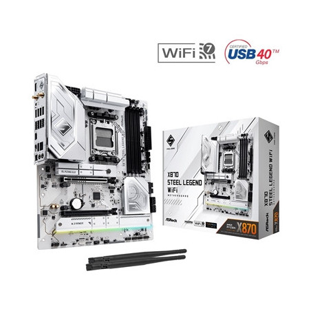 ASRock X870 STEEL LEGEND WIFI AMD AM5 Socket Motherboard  ATX  4x DDR5 Slots  3x M.2 Sockets  3x USB-C Port  Fitted I/O Shield  