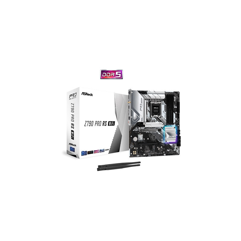 ASRock Z790 Pro RS WiFi Intel 1700 Socket Motherboard  ATX  4x DDR5 Slots  5x M.2 Sockets  2x USB-C Port  Fitted I/O Shield  2.5