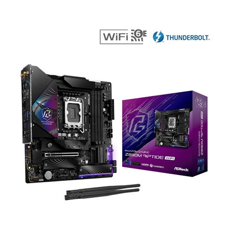 ASRock Z890M RIPTIDE WIFI PHANTOM GAMING Intel 1851 Socket Motherboard  Micro-ATX  4x DDR5 Slots  3x M.2 Sockets  3x USB-C Port 
