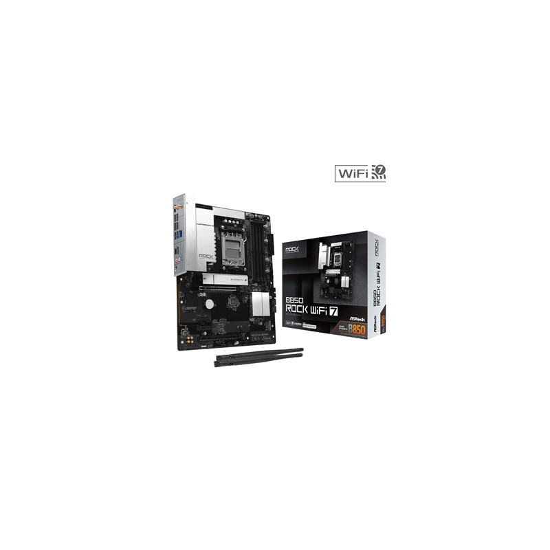 ASRock B850 Rock WiFi 7 AMD AM5 Socket Motherboard  ATX  4x DDR5 Slots  2x M.2 Socket  Fitted I/O Shield  2.5GbE LAN  Wi-Fi 7  1