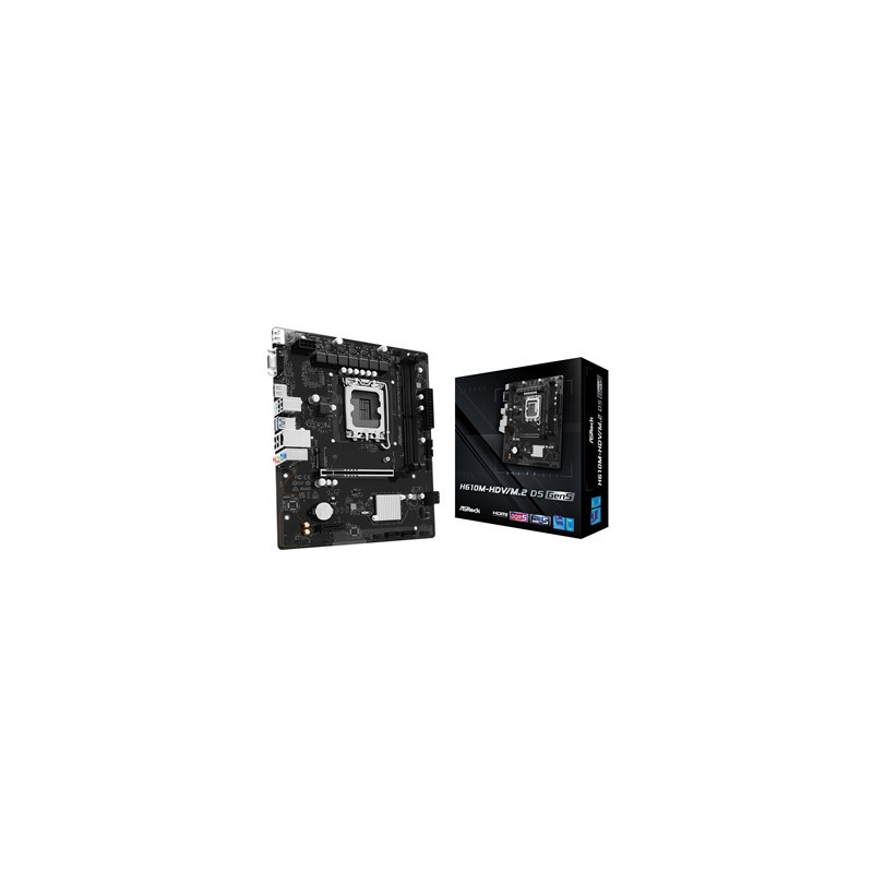 ASRock H610M-HDV/M.2 D5 Gen5 Intel 1700 Socket Motherboard  Micro-ATX  2x DDR5 Slots  1x M.2 Socket  GbE LAN  1x D-Sub / 1x Disp