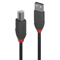 LINDY 36674 Anthra Line USB Cable  USB 2.0 Type-A (M) to USB 2.0 Type-B (M)  3m  Black & Red  Supports Data Transfer Speeds up t