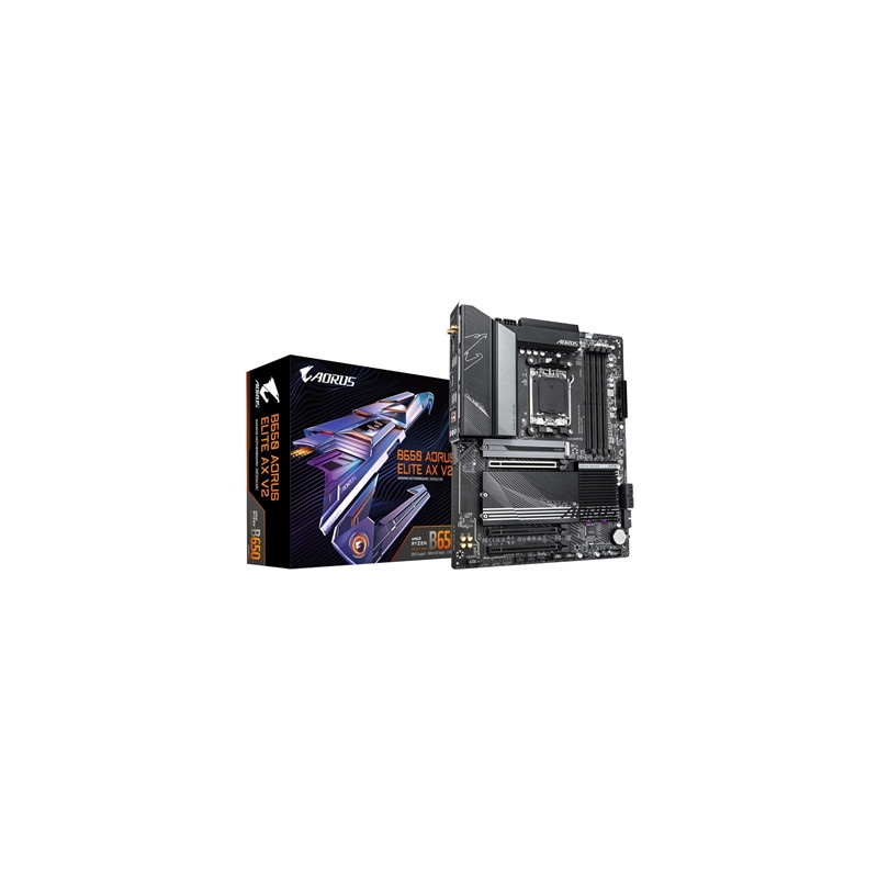 Gigabyte B650 AORUS ELITE AX V2 AMD AM5 Socket Motherboard  ATX  4x DDR5 Slots  3x M.2 Sockets  1x USB-C Port  Fitted I/O Shield