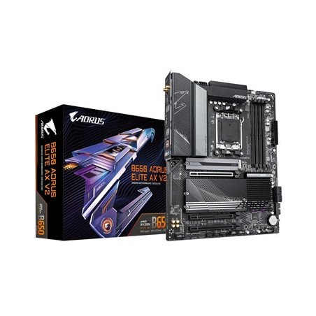 Gigabyte B650 AORUS ELITE AX V2 AMD AM5 Socket Motherboard  ATX  4x DDR5 Slots  3x M.2 Sockets  1x USB-C Port  Fitted I/O Shield