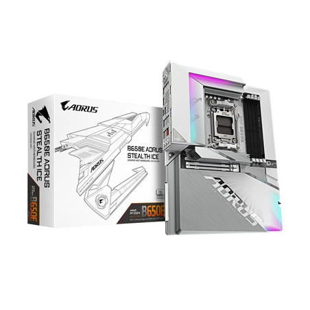 Gigabyte B650E AORUS STEALTH ICE AMD AM5 Socket Motherboard  ATX  4x DDR5 Slots  3x M.2 Sockets  2x USB-C Port  Fitted I/O Shiel
