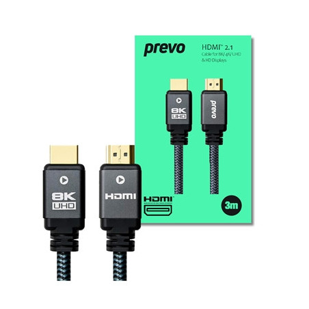 Prevo HDMI-2.1-3M HDMI Cable  HDMI 2.1 (M) to HDMI 2.1 (M)  3m  Black & Grey  Supports Displays up to 8K@60Hz  99.9% Oxygen-Free