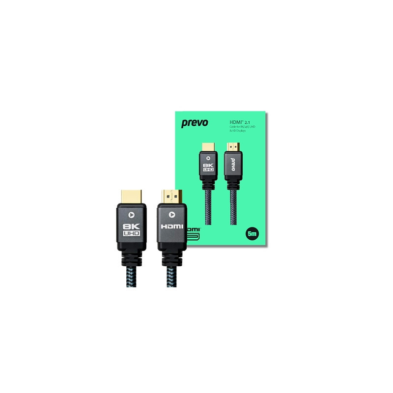 Prevo HDMI-2.1-5M HDMI Cable  HDMI 2.1 (M) to HDMI 2.1 (M)  5m  Black & Grey  Supports Displays up to 8K@60Hz  99.9% Oxygen-Free