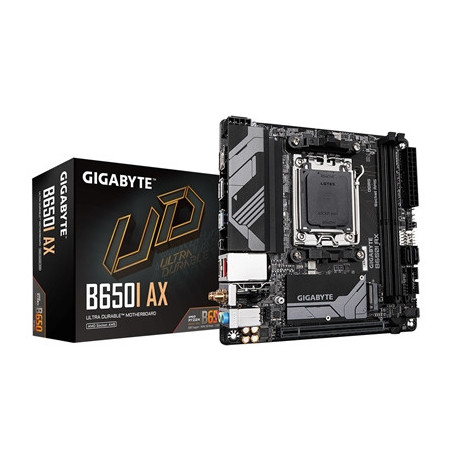 Gigabyte B650I AX Ultra Durable AMD AM5 Socket Motherboard  Mini-ITX  2x DDR5 Slots  1x M.2 Socket  2x USB-C Port  2.5GbE LAN  W