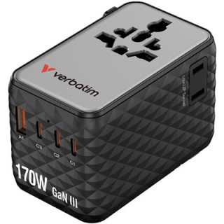 Verbatim Charge 'n' Travel 170W Universal Travel Adapter Black  Charge Up To 6 Devices AT Once