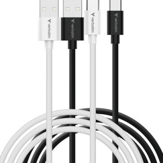 Verbatim Essentials Sync & Charge USB-A to C Cables (2 pack) Black & White 1m 18W QC  480Mbps  Quick Charge 3.0 Support Up To 18