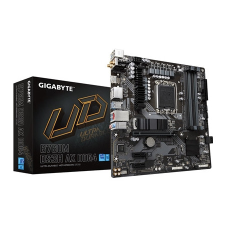 Gigabyte B760M DS3H AX DDR4 Ultra Durable Intel 1700 Socket Motherboard  Micro-ATX  4x DDR4 Slots  2x M.2 Sockets  1x USB-C Port