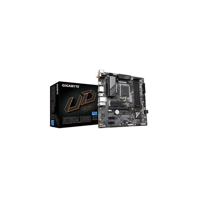 Gigabyte B760M DS3H AX Ultra Durable Intel 1700 Socket Motherboard  Micro-ATX  4x DDR5 Slots  2x M.2 Sockets  1x USB-C Port  2.5