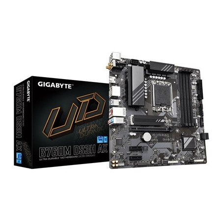 Gigabyte B760M DS3H AX Ultra Durable Intel 1700 Socket Motherboard  Micro-ATX  4x DDR5 Slots  2x M.2 Sockets  1x USB-C Port  2.5