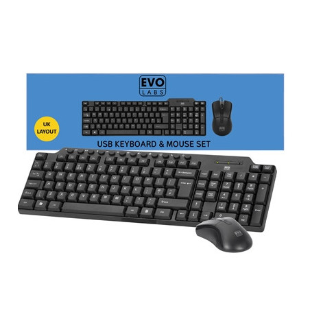 Evo Labs CM-501UK Wired Multimedia Keyboard and Mouse Combo Set  USB Plug and Play  Full Size Qwerty UK Layout Keyboard with Opt