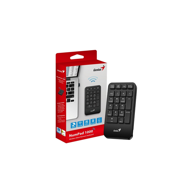 Genius NumPad 1000 2.4GHz Wireless Numeric Keypad Portable Numberpad with Palm Rest