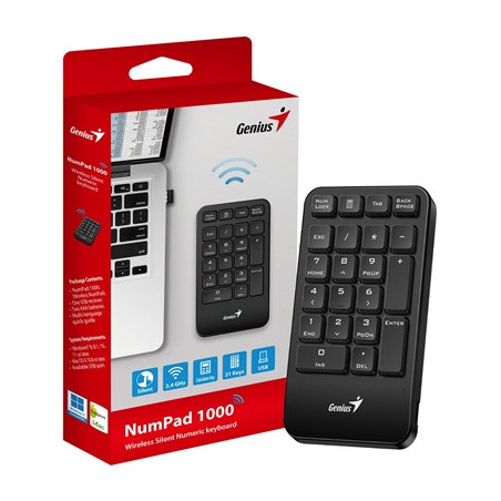Genius NumPad 1000 2.4GHz Wireless Numeric Keypad Portable Numberpad with Palm Rest
