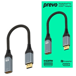 Prevo DPM-HDMIF-ADA Display Converter Adapter  DisplayPort (M) to HDMI (F)  0.2m  Black & Silver  DisplayPort 1.4 & HDMI 2.0  Su