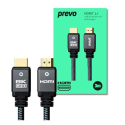Prevo HDMI-2.1-3M HDMI Cable  HDMI 2.1 (M) to HDMI 2.1 (M)  3m  Black & Grey  Supports Displays up to 8K@60Hz  99.9% Oxygen-Free