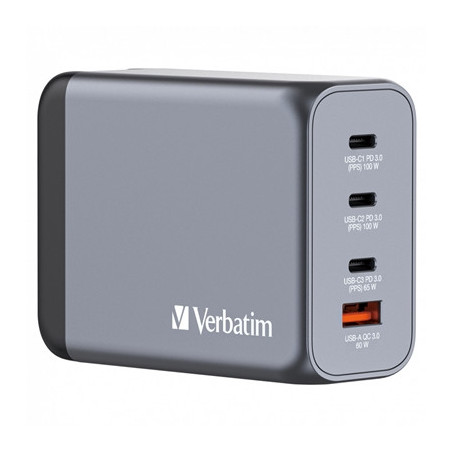Verbatim GNC-200 GaN Charger 200W with 2 x USB-C PD 100W / 1 x USB-C PD 65W / 1 x USB QC 3.0 (EU/UK/US)